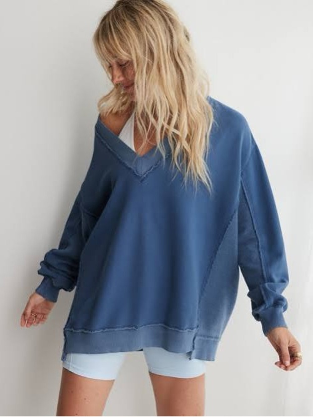 Oversized V-Neck Pullover Sweater - deep navy